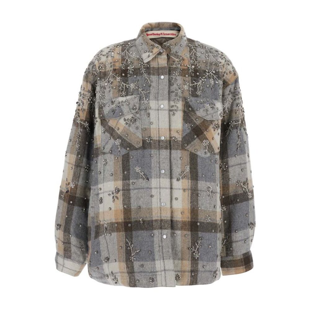 Space Cowboy Women Flannel Shirt With Embroidery And Soft Fabric In Gray For Men